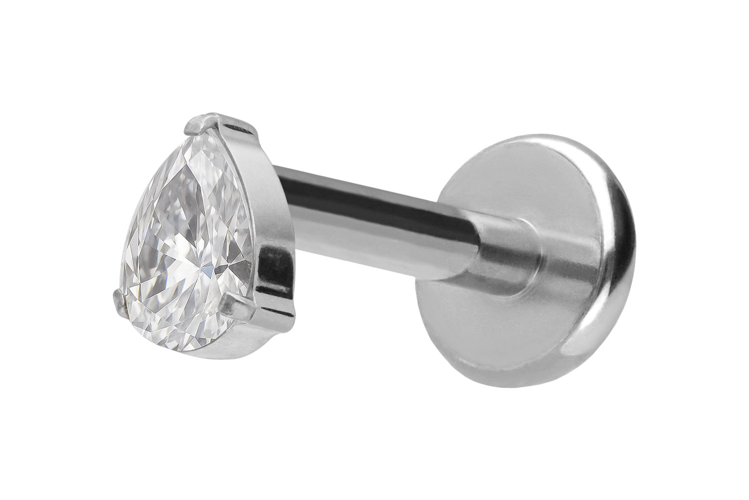 Titan Labret Piercing mit Push Fit KRISTALLTROPFEN